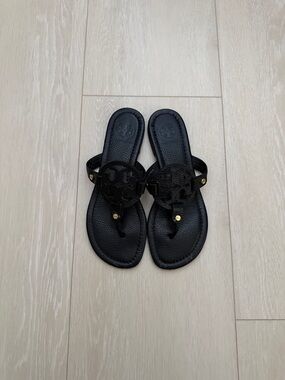 Tory Burch Black Sandals with Gold Accents